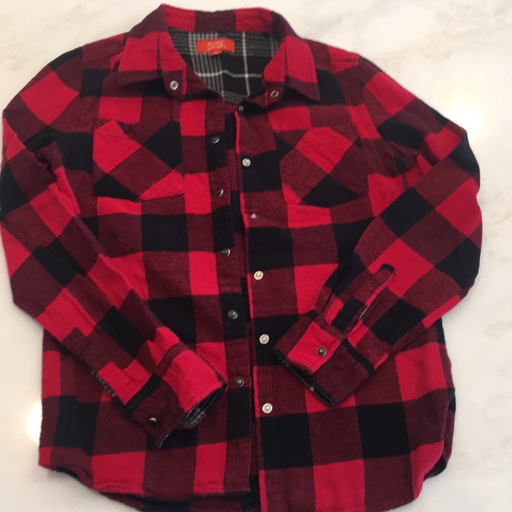 Butter Soft Girls Red/Black Buffalo Plaid Shirt-Size XL